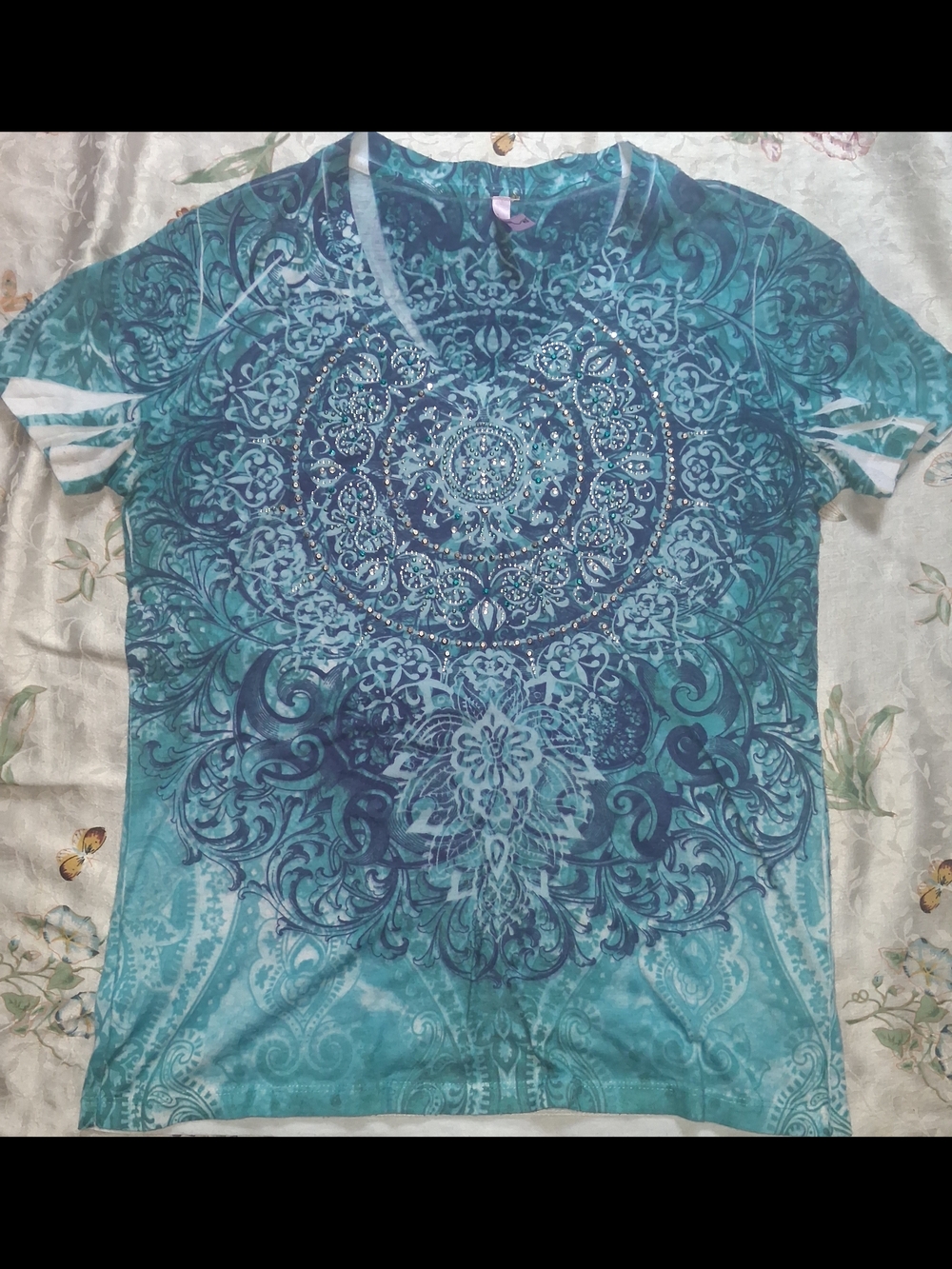 Kiara Teal & Navy Paisley Rhinestone Top